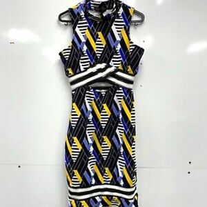 Macy's Bodycon Geometric multi-color, peak-a-boo back, Size Medium